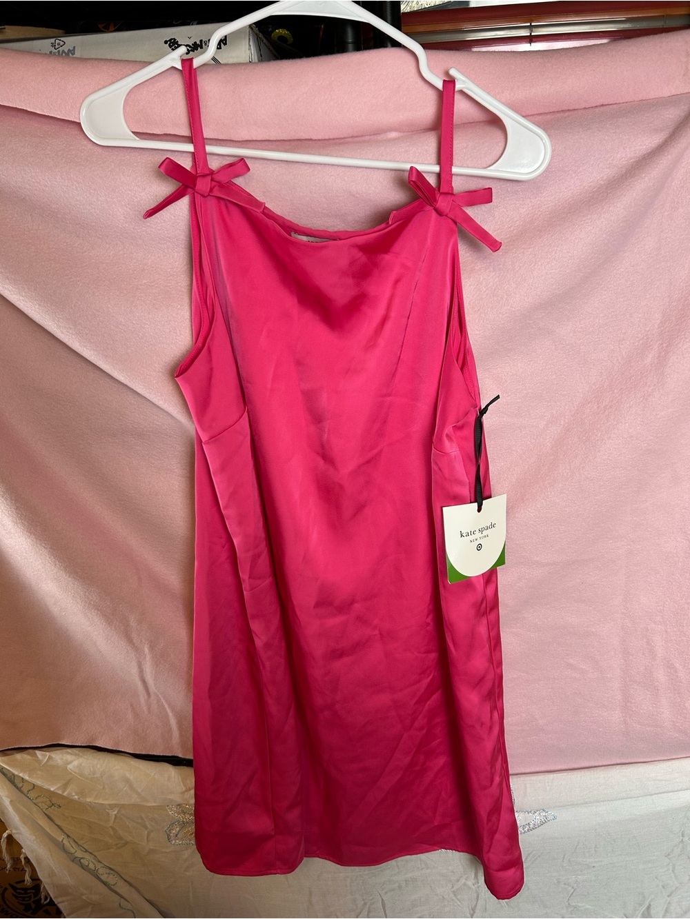 kate spade Hot Pink Satin Slip Dress with Bow Straps